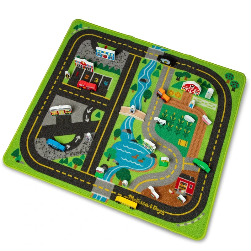 Melissa & Doug KIDS PLAY MAT Create a Town Activity Rug Play Set, with 25 Wooden Play Pieces
