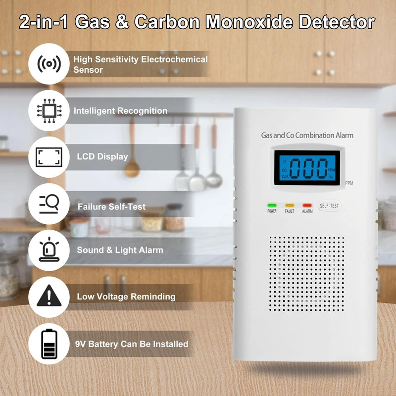 Hembisen Combination Gas & Carbon Monoxide Detectors - 3 Packs Plug in Carbon Monoxide Alarm & Natural Gas Detector for Home, 2-in-1 Co Detector & Combustible Gas Detector with Digital Display, Easy to Install