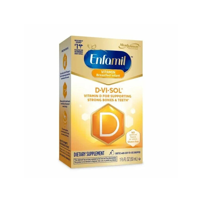 Enfamil D-Vi-Sol Vitamin D Supplement Drops for Infants, 50 mL dropper bottle.