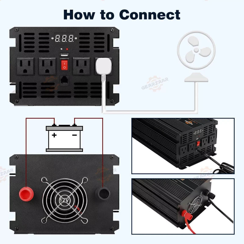 Gearzaar Power Inverter 2000W 4000W 12V DC to 110V 120V AC LCD Car Boat RV USA P