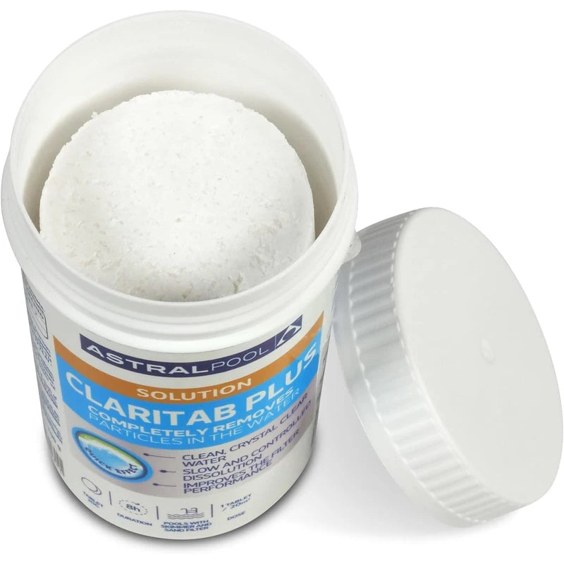Astral Pool Claritab 5 x 20 g Tablets - Highly Concentrated Flocculation Tablet with Double Effect Coagulation & Flocculation Water Filtration Slow Dissolving for Use in Skimmer Basket