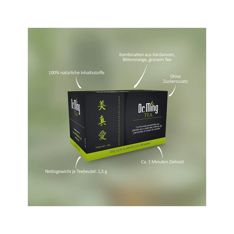 Dr. Ming Tea Set of 4, Green Tea with Lemongrass, Bitter Orange and Cardamon, 60 Tea Bags Packaging, 100% Natural
