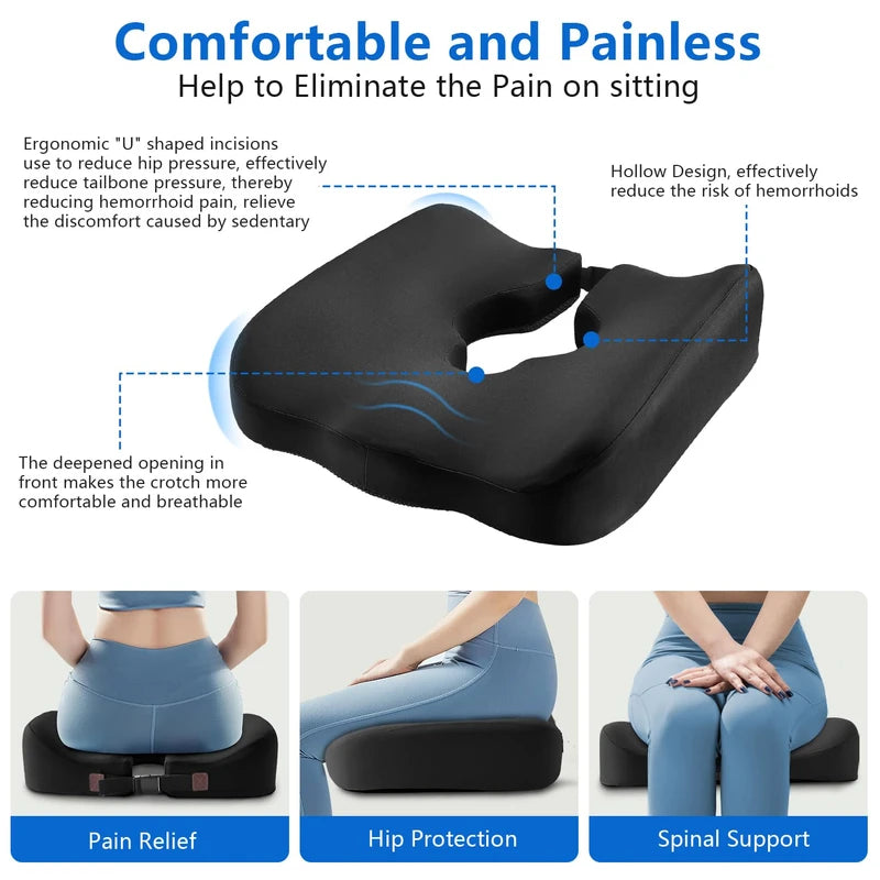 Adjustable Wheelchair Cushions for Tailbone Pain Relief Cushion, Pressure Relief Wheelchair Cushion, Donut Pillow for Hemorrhoids, Bedsores, Prostate, Tail Vertebrae,Sedentary Wheelchair (Black)
