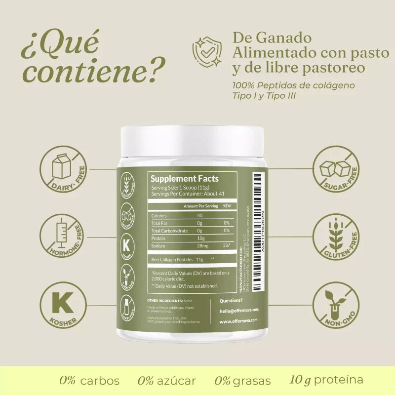 Offernova Colageno Hidrolizado en Polvo - Sin Sabor. Facil Absorcion