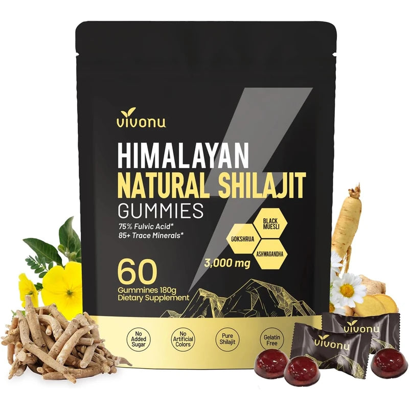 Shilajit Gummies, Shilajit micronutrient supplement, Himalayan premium ingredient Shilajit - Ashwagandha, Gokshura, Fulvic Acid & 85+ Trace Minerals I for Men, Women I Non-GMO I 100% Natural & Organic