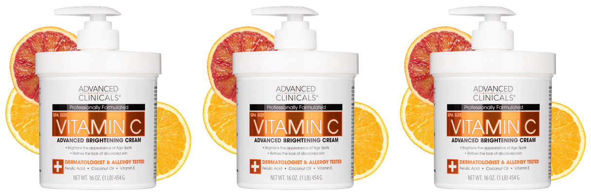 3 Pack Advanced Clinicals Vitamin C Cream Visibly Brightening Body Lotion | Vitamin C Moisturizer Skin Care Body Cream For Women & Men Helps Visibly Improve Look Of Dark Spots & Uneven Skin Tone, 16 Ounce