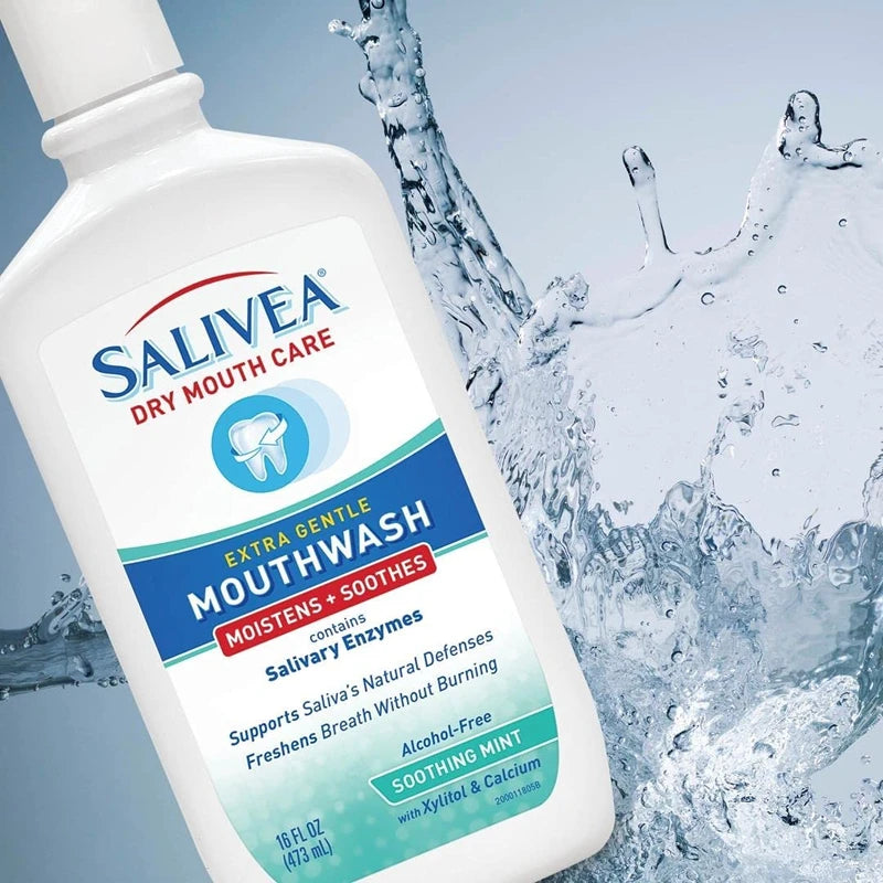 SALIVEA Dry Mouth Mouthwash - Soothing Mint Mouthwash with Natural Salivary Enzymes - Gentle Mouthwash to Aid Dry Mouth Care - Breath Freshener & Dry Mouth Treatment - Mint Flavor (16 oz Bottle)