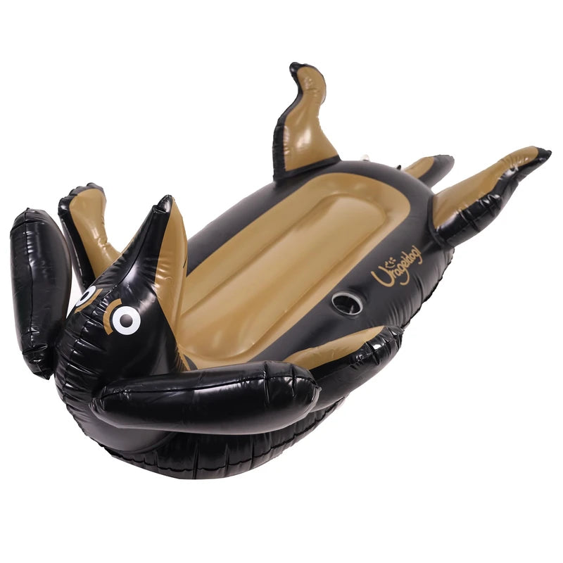 Urageidogi Funny Inflatable Black Dog Pool Float with Cup Holder for Adults, Teens, Pets, Dogs, Animal Floats for Pool, Black/brown