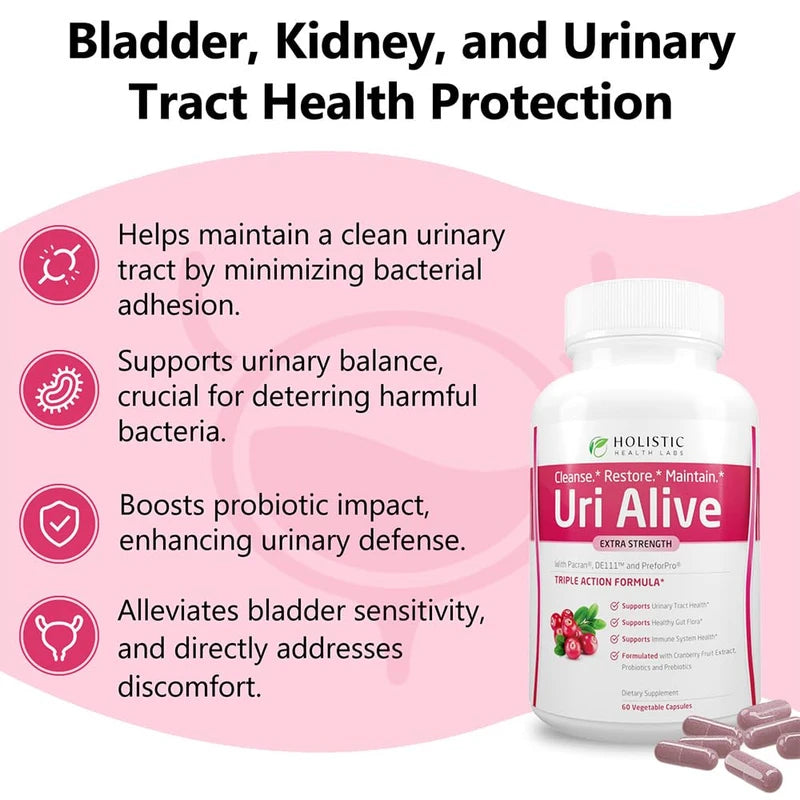 Uri Alive Extra Strength Urinary Support Supplement for Urinary Tract, Bladder, Gut Flora, and Immune System Health (60 Count (Pack of 2))