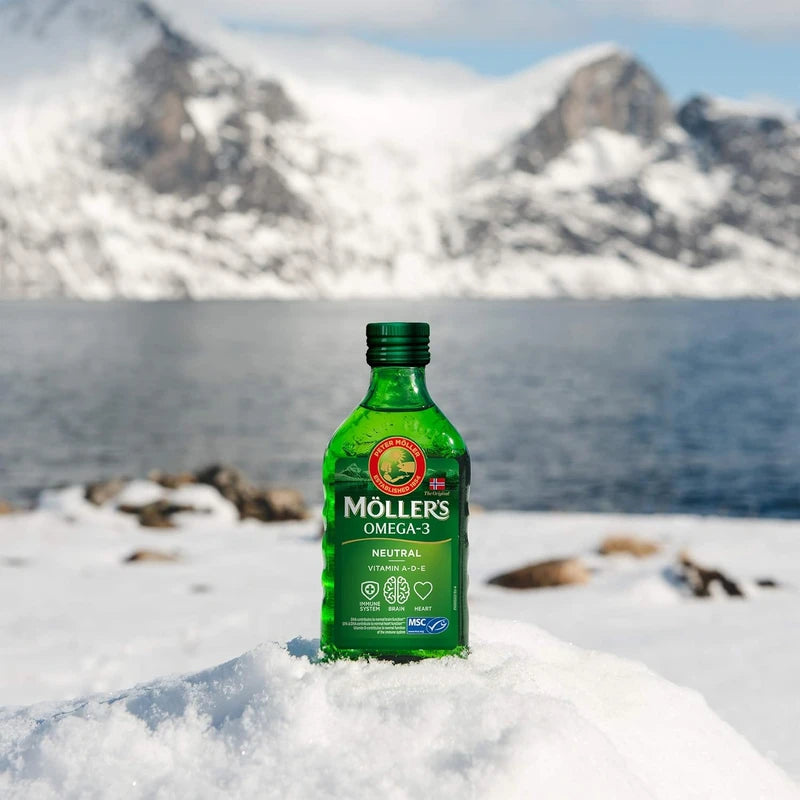 Möller's Omega 3 Cod Liver Oil, Omega 3 Dietary Supplement with EPA, DHA, Vit A, D and E, High Purity Natural Cod Liver Oil, 165 Year Old Brand, Superior Taste Award, Neutral Taste, 250 ml