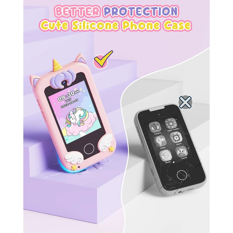 UCIDCI Kids Smart Phone Toys for Girls Ages 3-7 with Dual Camera - Toddler Phone Toys with Learning Games, Travel Toys with MP3 Music Player for Christmas, Birthday Gifts for 3 4 5 6 7 Year Old Boys