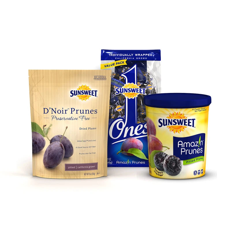 Sunsweet D'Noir Preservative Free Prunes | Pitted, Gluten Free, Vegan, Low Fat, Unsweetened, Unsulfured, No Added Sugar, No Preservatives | Dietary Fiber + other Natural Minerals | 8 oz Pouch