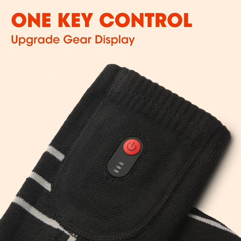 FREEHILL Merino Wool Heated Socks for Men Women, 5000mAh One-Click Control Rechargeable Cold Weather Heated Ski Socks (Black, XL)