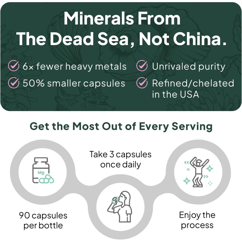 Glicinato de magnesio puro con zinc, suplemento de magnesio quelado de máxima resistencia para mujeres y hombres para calambres musculares y apoyo para el sueño, 90 cápsulas