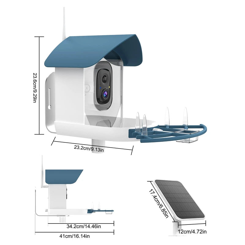 Bird Feeder with Camera,AI Identify Birds Species,Smart Birds Camera with Solar Powered,Auto Record 1080P Birds Video in Backyard,Instant Notifications,Ideal Gifts for Family and Bird Lovers,Navy Blue