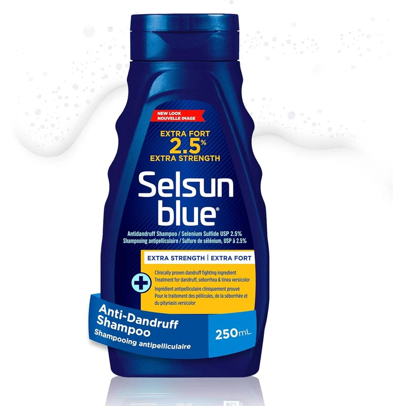 Selsun Blue Anti-Dandruff Shampoo, 250mL, Dandruff Treatment with 2.5% Extra Strength Selenium Sulfide and Pro-Vitamin B5