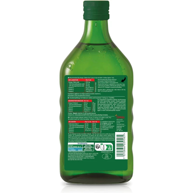 Möller's Omega 3 Cod Liver Oil, Omega 3 Dietary Supplement with EPA, DHA, Vit A, D and E, High Purity Natural Cod Liver Oil, 165 Year Old Brand, Superior Taste Award, Neutral Taste, 250 ml
