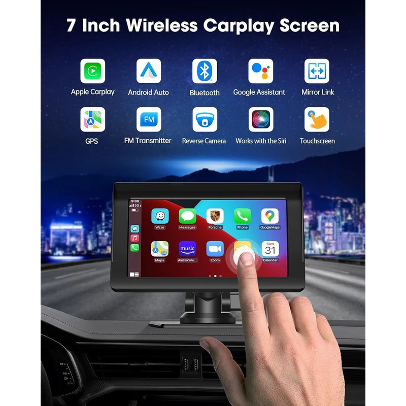 LAMTTO Portable Carplay Screen for car Android Auto Car Stereo with Car Play 7 Inch HD Touch Screen, Bluetooth 5.0 Car Stereo Receivers, AirPlay, GPS Navigation