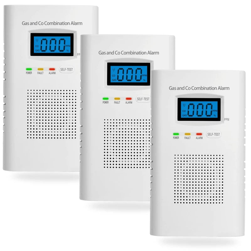 Hembisen Combination Gas & Carbon Monoxide Detectors - 3 Packs Plug in Carbon Monoxide Alarm & Natural Gas Detector for Home, 2-in-1 Co Detector & Combustible Gas Detector with Digital Display, Easy to Install