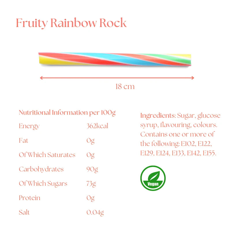 Traditional Handmade Rock Candy Sticks/Stick of Rock - Blackpool Rock and Seaside Rock sweets- Rainbow Fruit Flavour, 10 Sticks