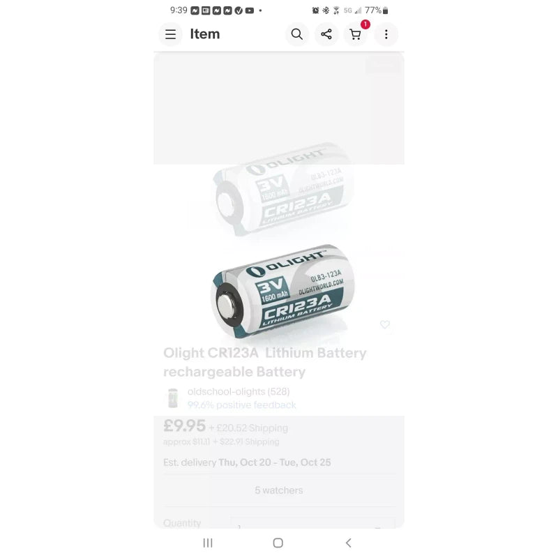 Olight OLIGHT CR123A Lithium-Ion Batteries" SET OF 4 1600mAh