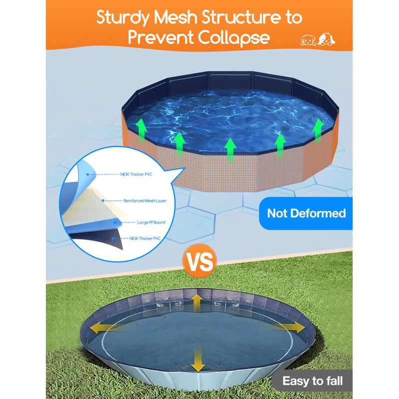 Meowant Extra Large Dog Pool Foldable 97'', Hard Plastic Dog Swimming Pool Kiddie Pool, Collapsible Dog Pet Bath Pool, Portable Deep Dog Pools for Large Dogs (5XL-97'' × 16'')