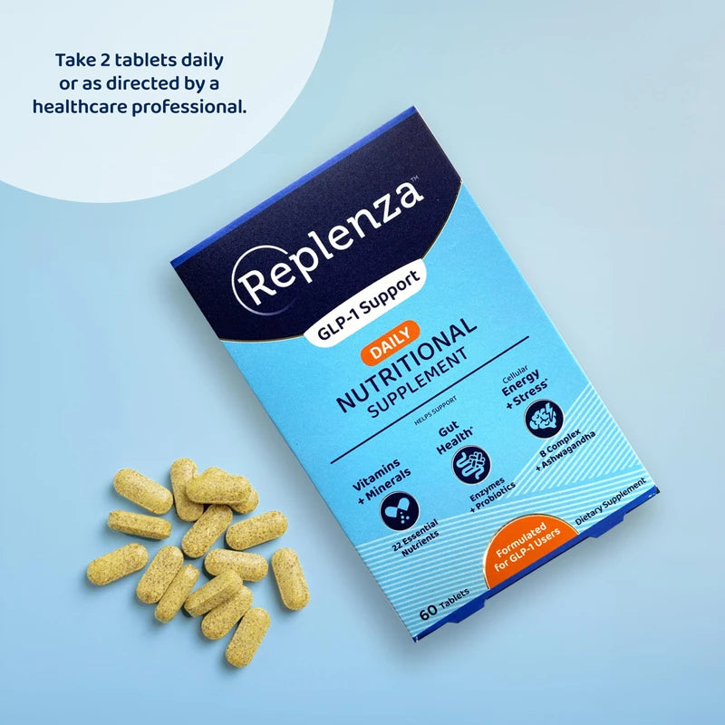 Replenza Replenza Daily GLP-1 Nutritional Support Supplement, Essential Vitamins and Minerals, Support for Gut Health, Stress and Cellular Energy C 60 Tablets