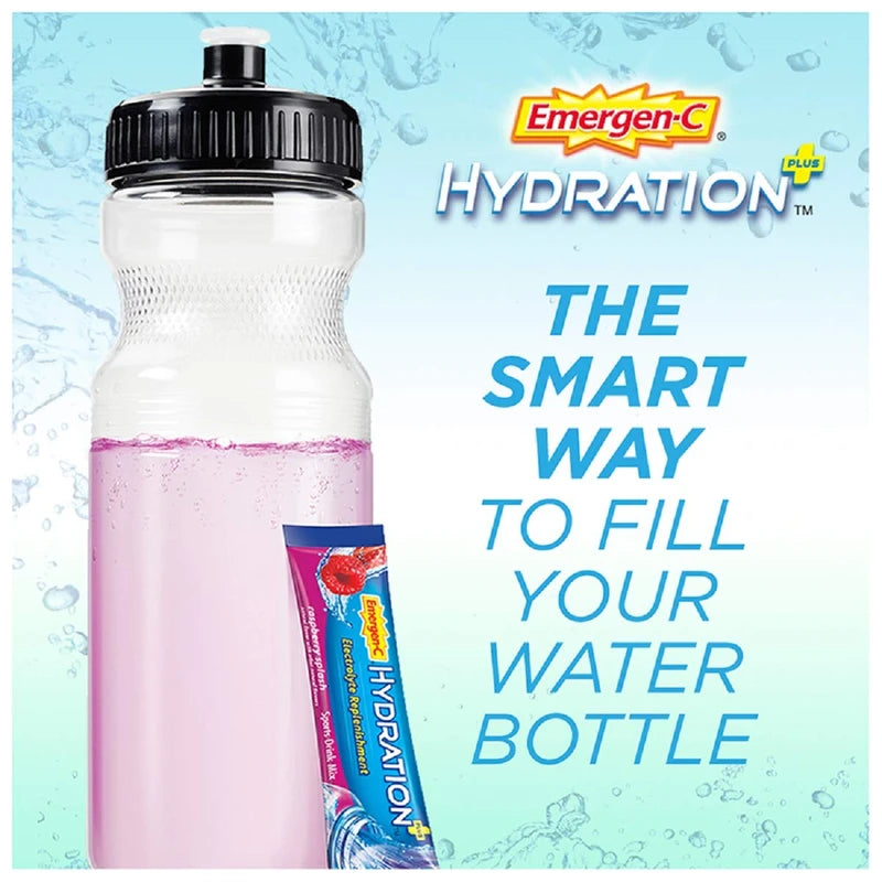 Emergen-C Hydration Plus Sports Electrolyte Replacement Sports Drink Mix Powder with Vitamin C, Raspberry Splash Flavor - 18 - 0.33 oz On The Go Packets