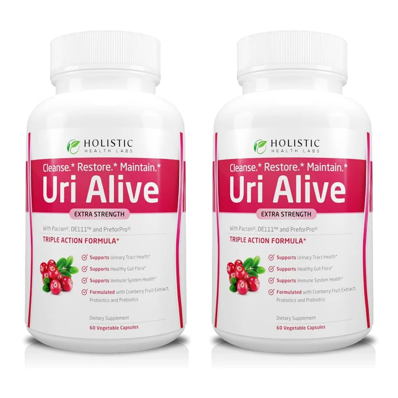 Uri Alive Extra Strength Urinary Support Supplement for Urinary Tract, Bladder, Gut Flora, and Immune System Health (60 Count (Pack of 2))