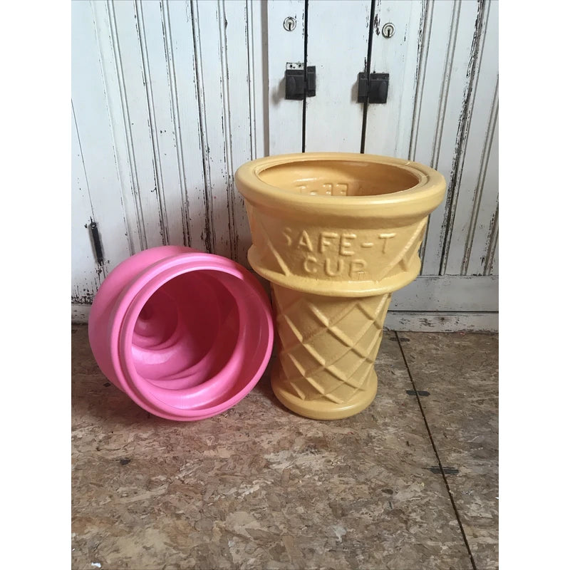 SAFE T CUP tm Blow Mold Giant Plastic Ice Cream Cone Strawberry Swirl Safe T Cup Display 26”