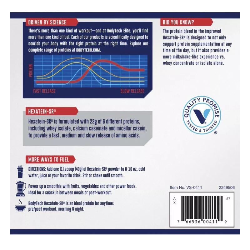 BodyTech Elite Hexatein SR Staged Release Protein Strawberry Milkshake 2.47 lbs
