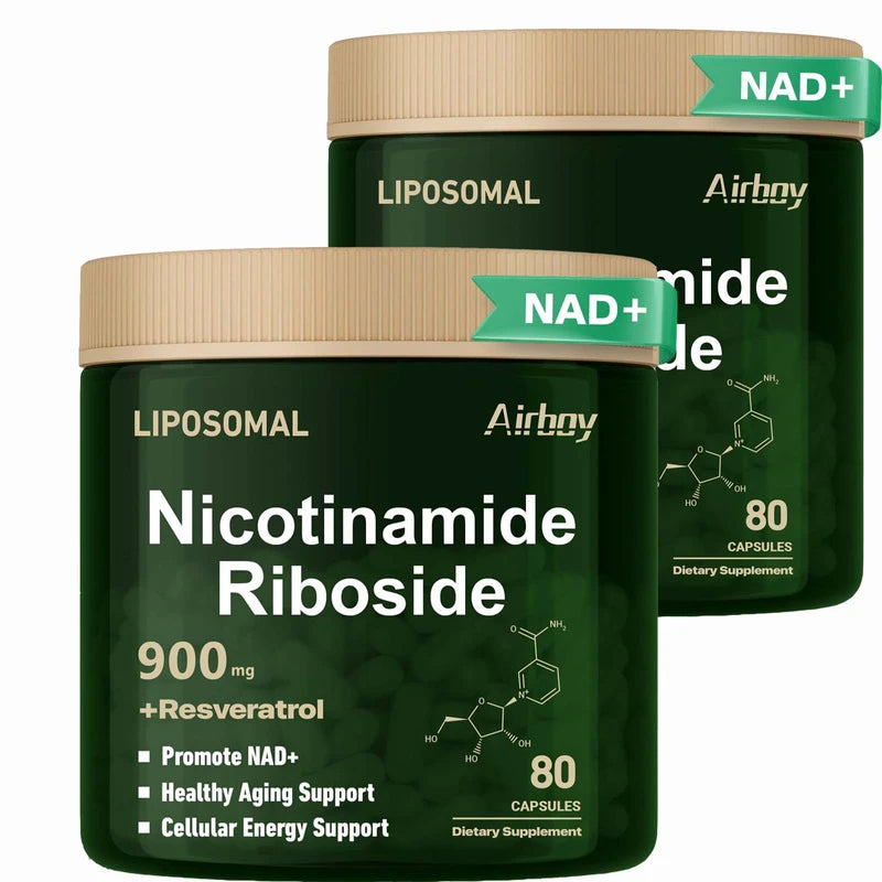 Airboy Airboy Liposomal Nicotinamide Riboside 900 mg, NAD Supplement with Resveratrol,NAD Booster Support Anti-Aging, Energy, Focus - 80 Capsules x 2 Pack