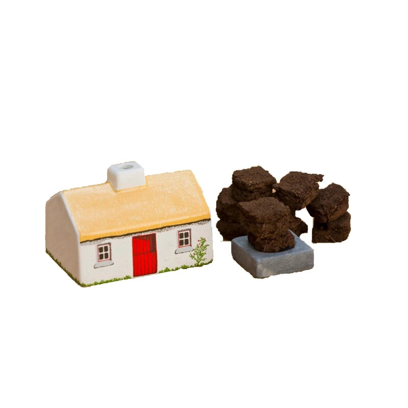 Irish Turf Peat Incense Complete Cottage Set with Real Peat Fire