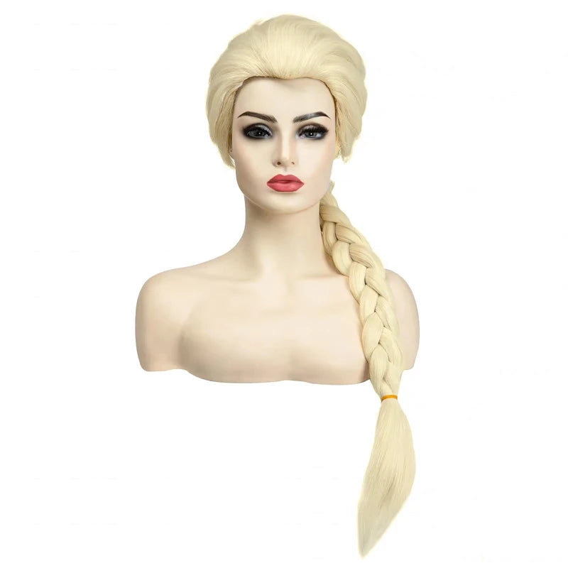 PORSMEER Elsa Princess Cosplay Wig for Women/Girls, Blonde Braids Braided Hair Charming Full Hair Long Replacement Synthetic Wigs for Halloween Costume Carnival