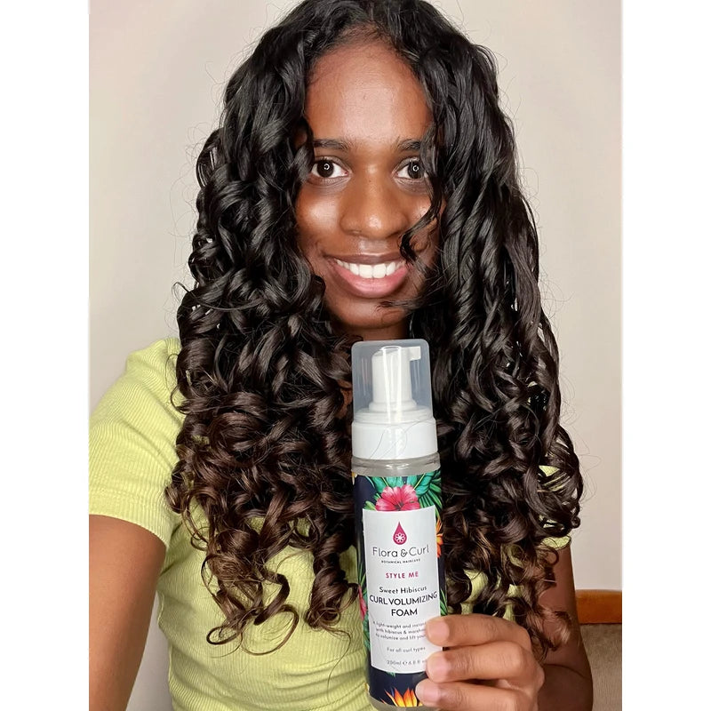 Flora & Curl Sweet Hibiscus Curl Volumizing Foam Curl Foam Firmer for Superior Fullness, Volume and Bounce, Plant-Based with Hibiscus, Cruelty Free, 200 ml