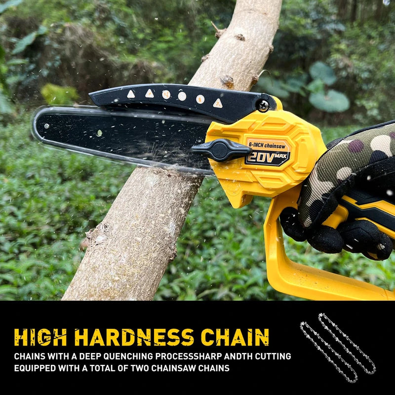 Mini Chainsaw compatible with Dewalt 20V Battery(Battery NOT Included),Cordless Pruning with Security Lock & Replacement Chain, Battery Powered Mini Chainsaw for Tree Trimming