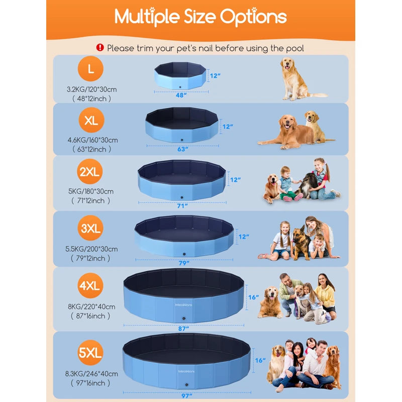 Meowant Extra Large Dog Pool Foldable 97'', Hard Plastic Dog Swimming Pool Kiddie Pool, Collapsible Dog Pet Bath Pool, Portable Deep Dog Pools for Large Dogs (5XL-97'' × 16'')