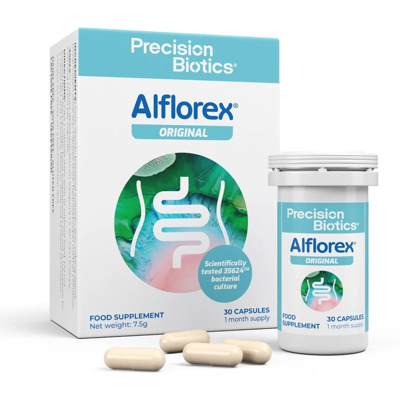 PrecisionBiotics Alflorex Original - Daily Gut Health Probiotics Supplement with Unique Bifidobacterium Longum Bacteria Strain 35624 - Bacterial Cultures - 30 Capsules