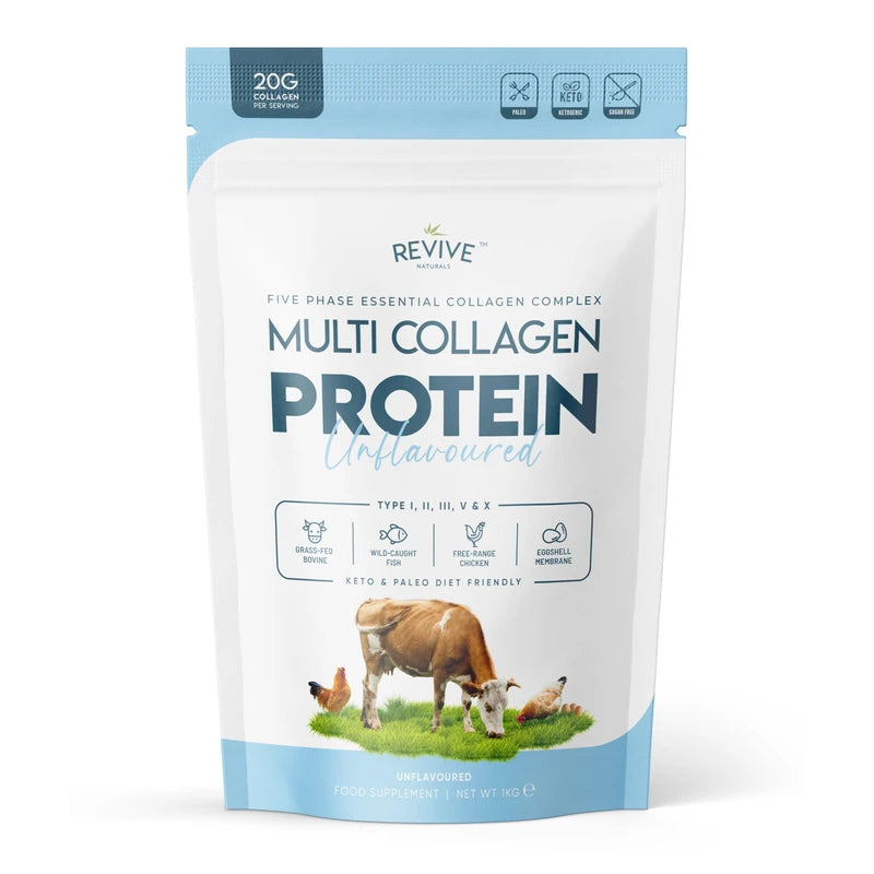 Multi Collagen Protein Powder (1kg) - Types I, II, III, V & X - Hydrolyzed Grass Fed Bovine, Wild Caught Fish, & Free-Range Chicken & Eggshell Collagen. Non-GMO, Halal.