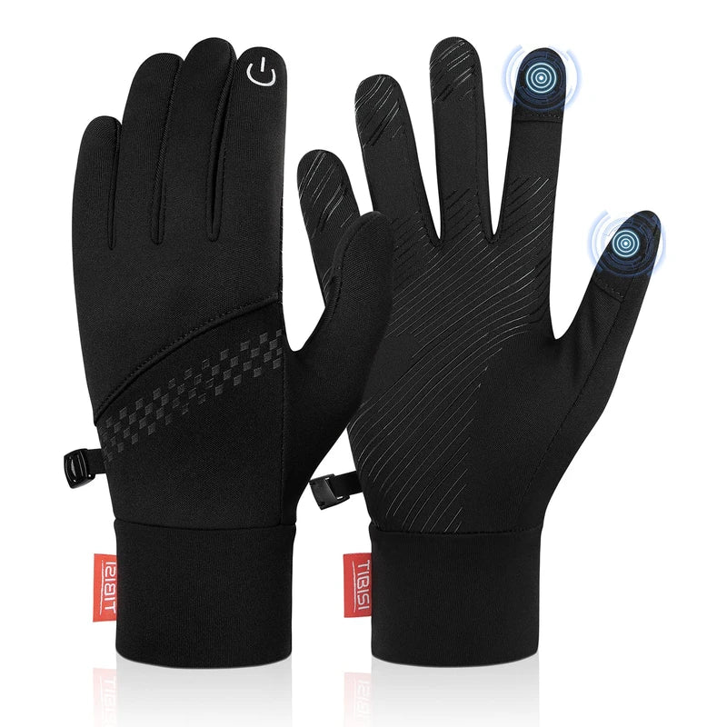 TIBISI Cycling Gloves Winter Thermal for Men & Women Warm Windproof Touchscreen Non-Slip Shock Absorbing Outdoor Running Cycling Mountain Bike Gloves, black-03
