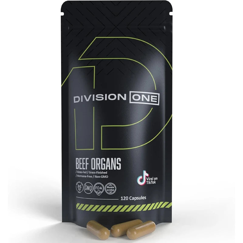 Division One Beef Organ Supplement - Primal Blend Featuring Liver, Heart, Kidney & Beef Liver – Grass-Fed, Non-GMO Organ Meat Supplement for Humans – 120 Capsules
