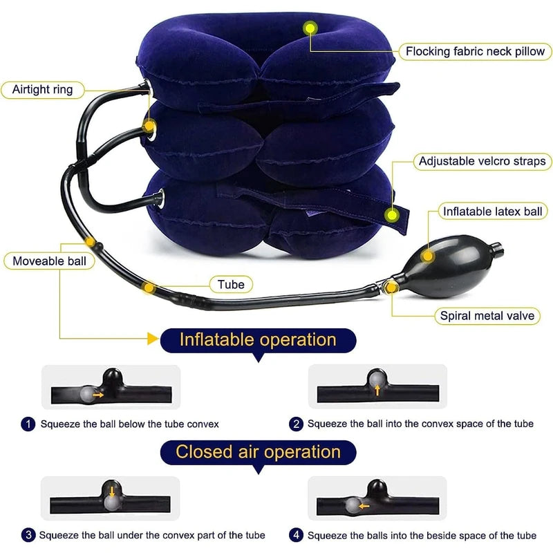 Cervical Neck Traction Device for Neck Pain Relief, Adjustable Inflatable Neck Stretcher Neck Brace, Neck Traction Pillow for Use Neck Decompression and Neck Tension Relief (Dark Purple)