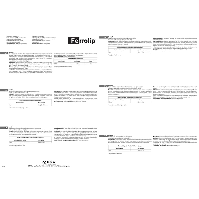 Ferrolip - Microencapsulated Iron Supplement - For Women of Reproductive Age and Pregnant Women - Lemon Flavour - 20 Single Dose Buccal Bags