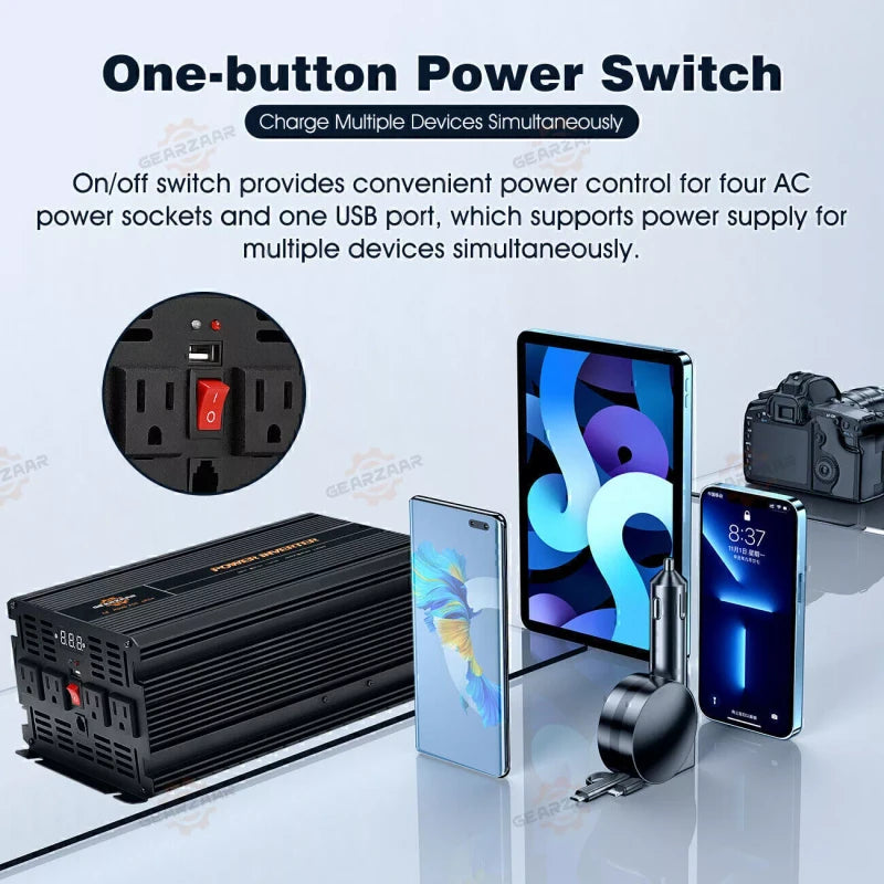 Gearzaar Power Inverter 2000W 4000W 12V DC to 110V 120V AC LCD Car Boat RV USA P