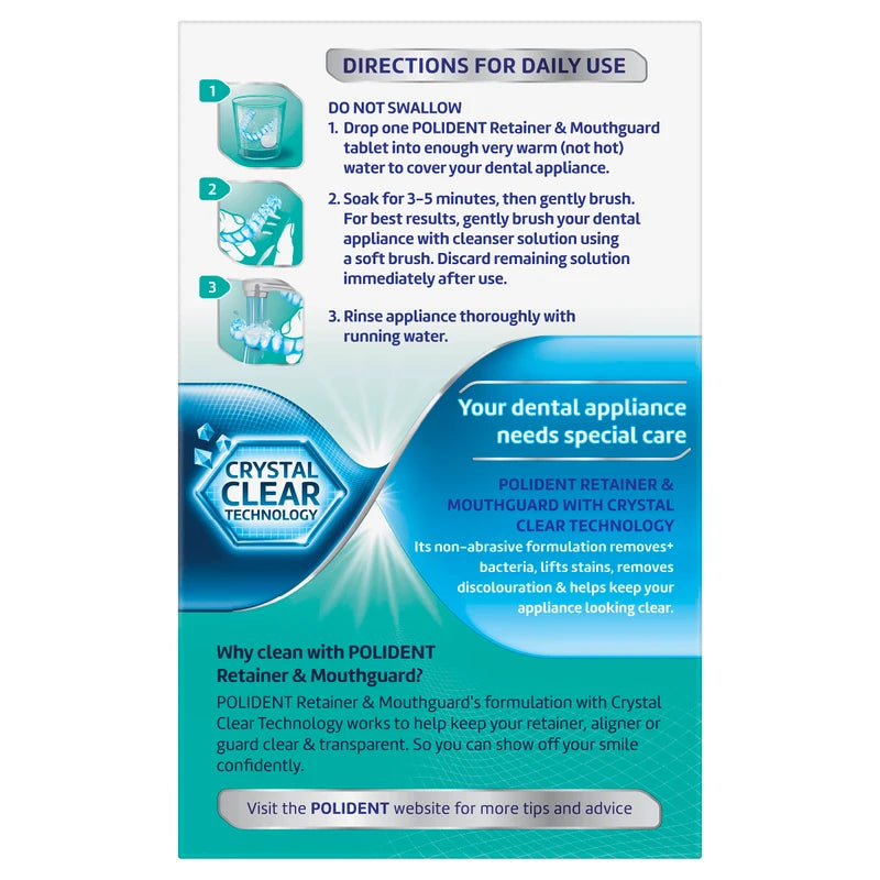 Polident Retainer & Mouthguard Daily Cleanser, Removes Stains and Discoloration for Denture, 36 Tablets