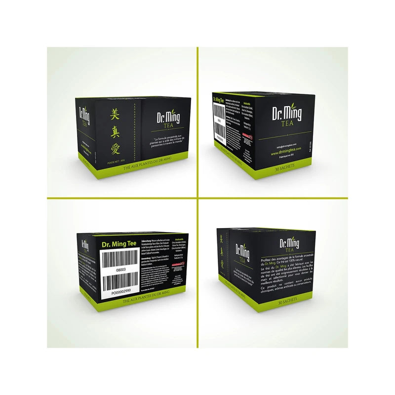 Dr. Ming Tea Set of 4, Green Tea with Lemongrass, Bitter Orange and Cardamon, 60 Tea Bags Packaging, 100% Natural