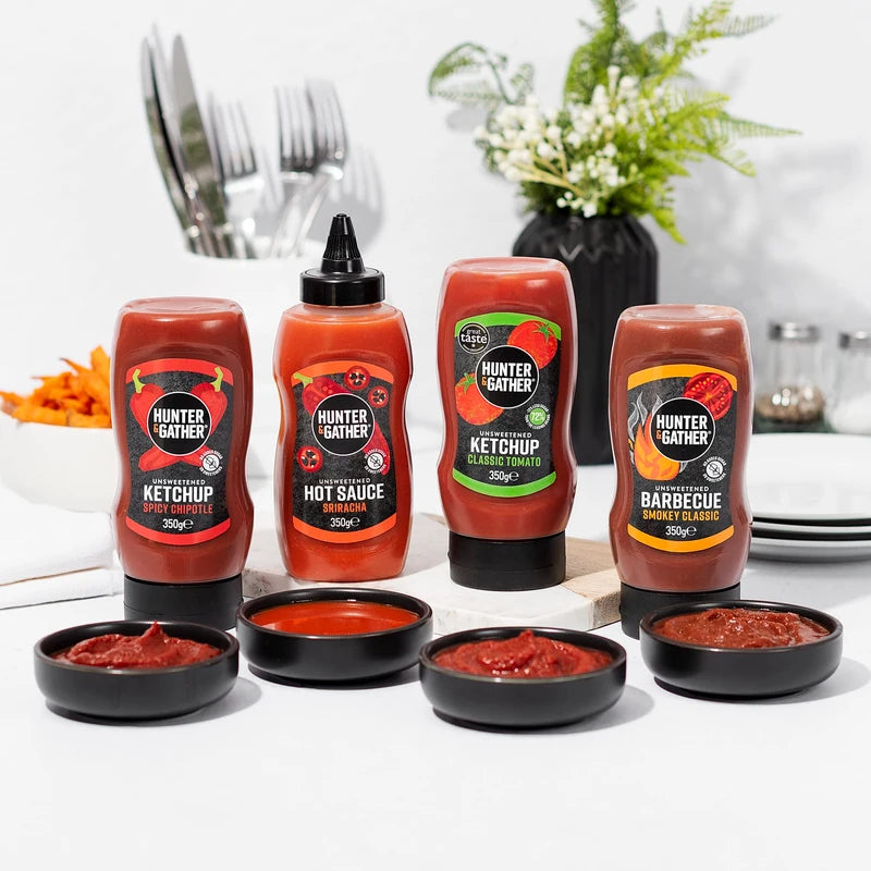 Hunter & Gather Unsweetened Ketchup Sauce | 350g Classic Ketchup Keto, Paleo, Low Carb & Vegan Friendly | Free from Added Sugar & Sweeteners