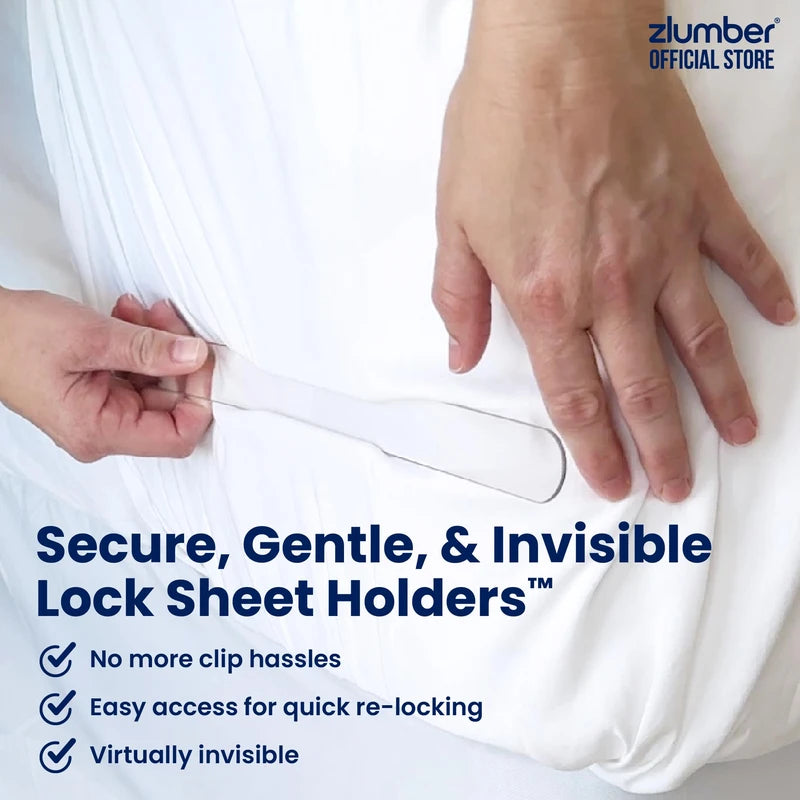 Zlumber The Original USA Patents Pending Zlumber Lock Sheet Holders - Secure Bed Sheets Firmly in Place - Heavy-Duty Mattress Straps for No More Loose Sheets, Fits All Sheet Sizes, Easy One-Time Installation