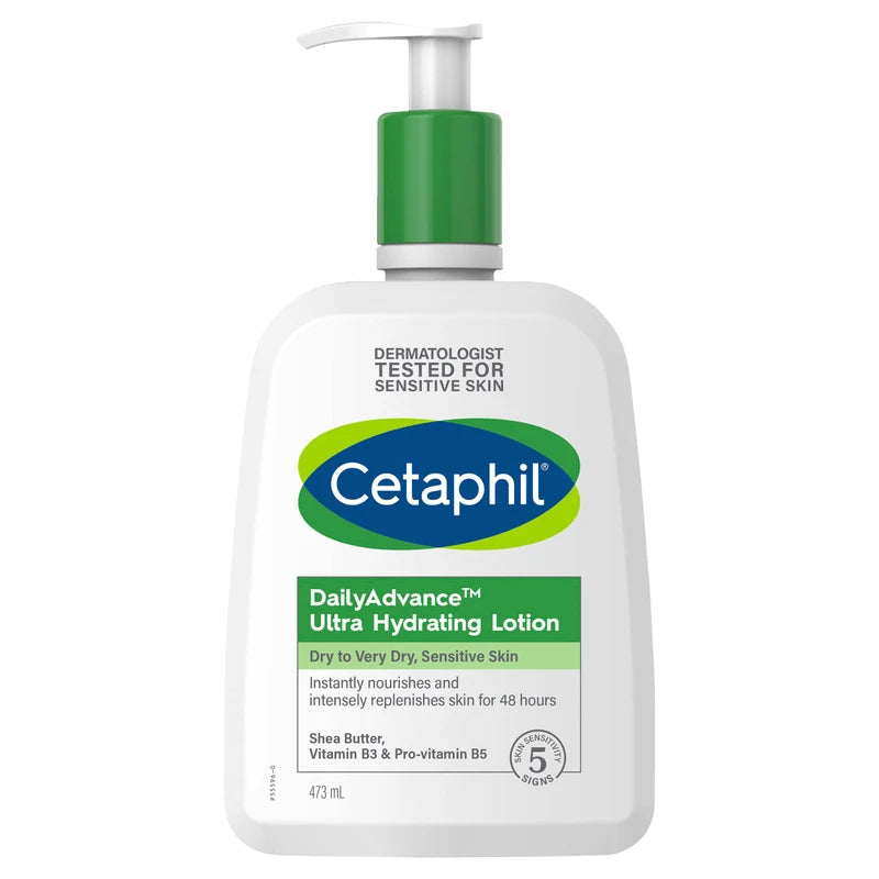 CETAPHIL Daily Advance Ultra Hydrating Lotion 473ml, Gentle Body Moisturiser for Sensitive Dry to Very Dry Skin, With Shea Butter, Glycerin & Panthenol, Hypoallergenic, Dermatologist Tested