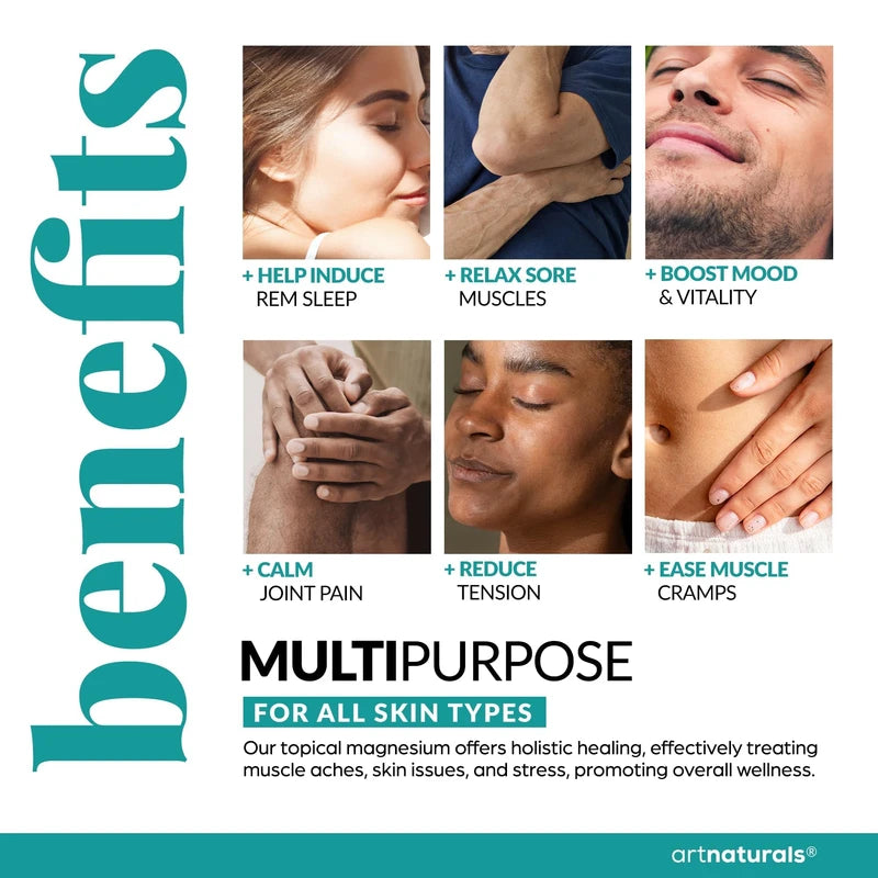 Artnaturals ArtNaturals Magnesium Oil Spray 12 oz + Body Lotion Set 8oz - Extra Strength Ultra-Pure Soothing Relief & Relaxation for Better Sleep, Muscle Health Leg & Joint Care W/a Less Itch, Non-Greasy Formula